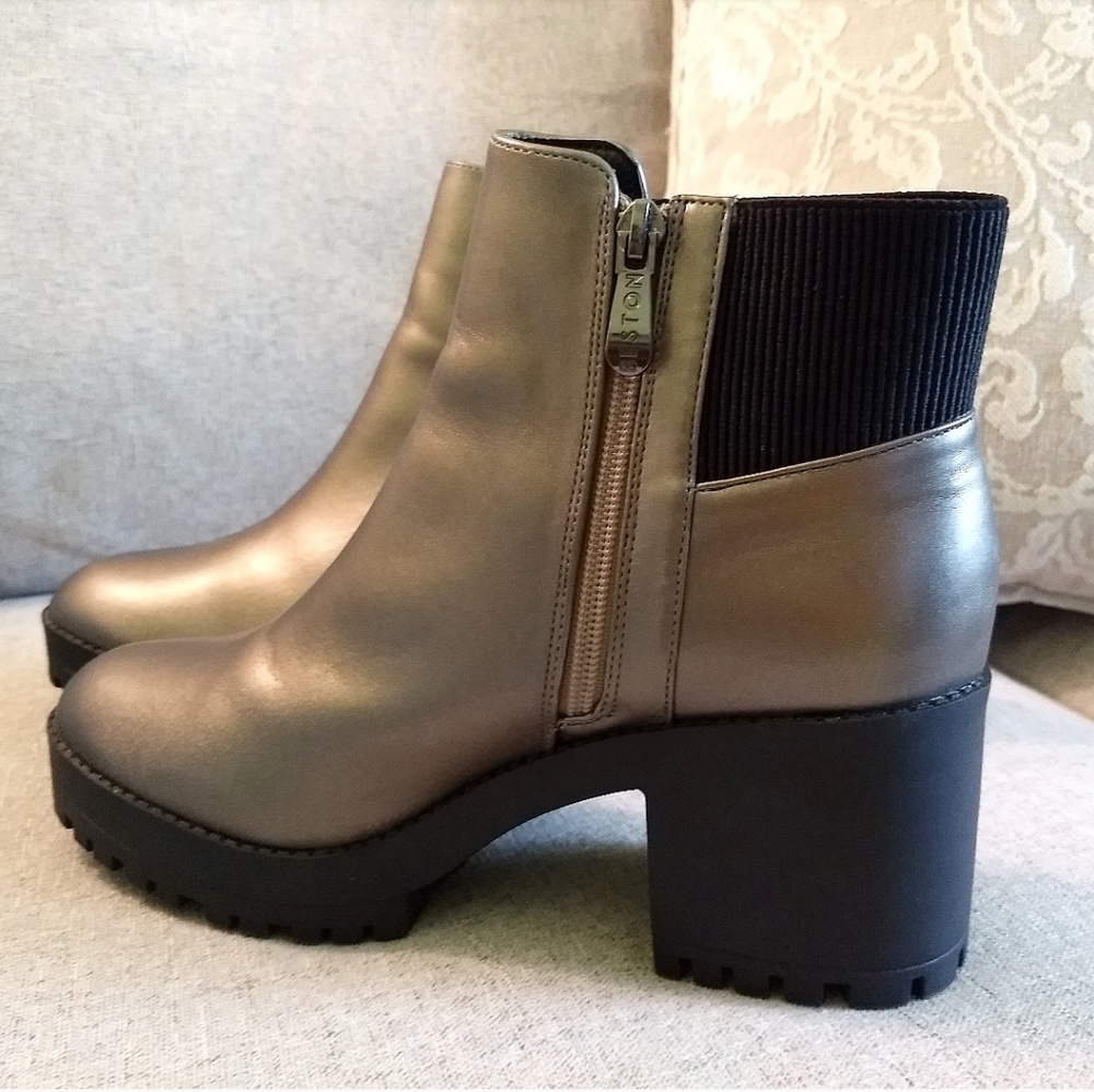 Metallic platform chunky heel ankle boot